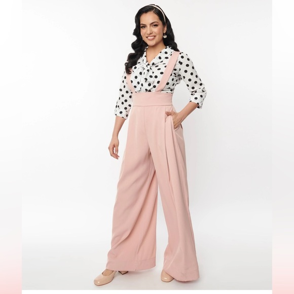 Unique Vintage Blush Rochelle Suspender Pants - Picture 5 of 6